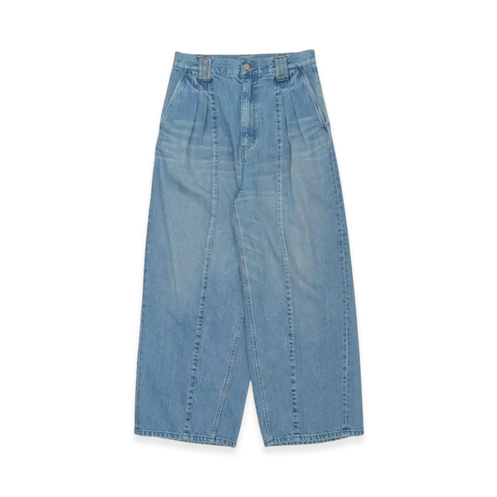 YOKE Vintaged Wash Denim 3 Pleated Wide-Leg Trousers "Indigo"