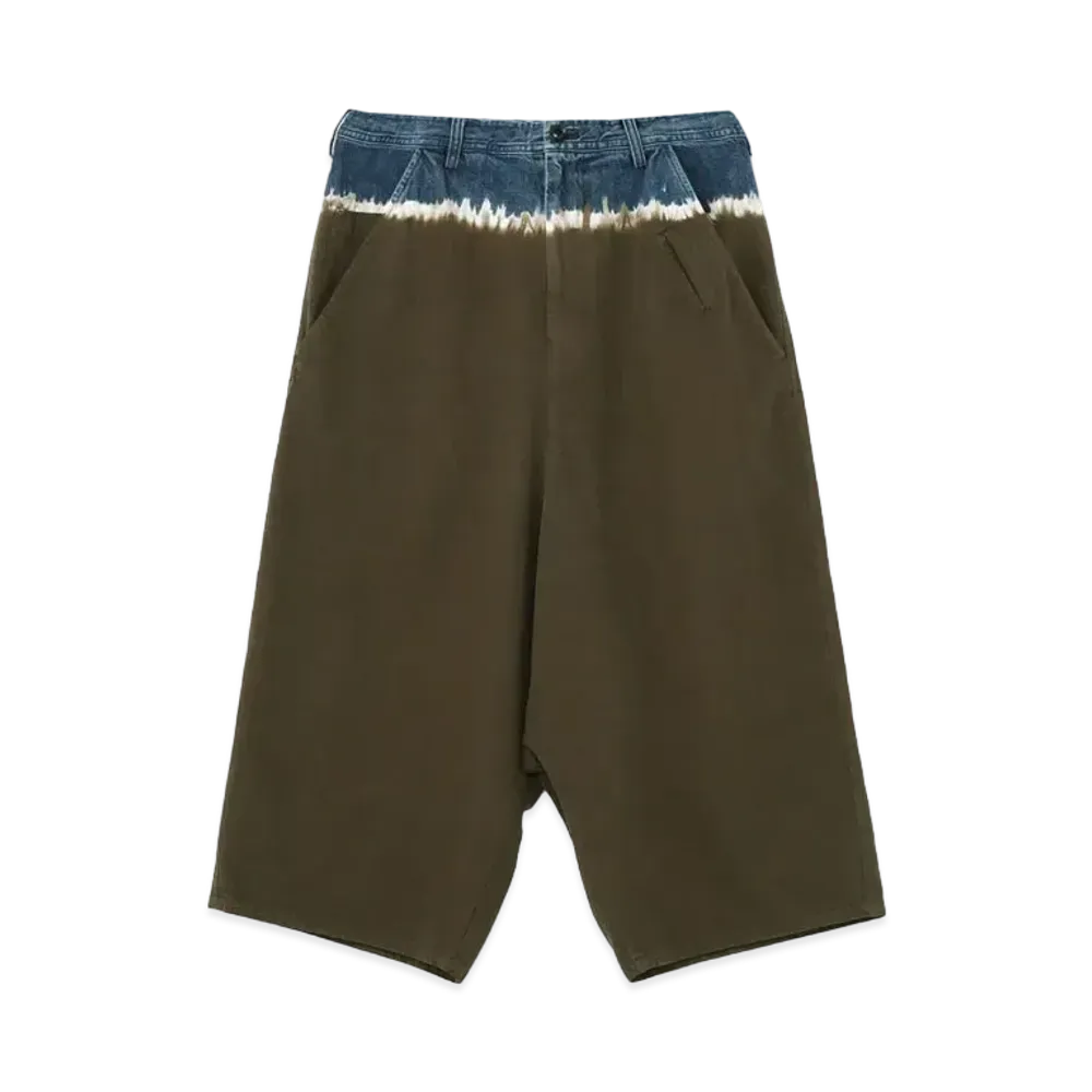 Yohji Yamamoto Y's 10OZ DENIM DISCHARGE TIE DYE BIG WIDE PANTS "Khaki"