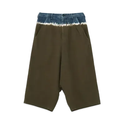 Yohji Yamamoto Y's 10OZ DENIM DISCHARGE TIE DYE BIG WIDE PANTS "Khaki"