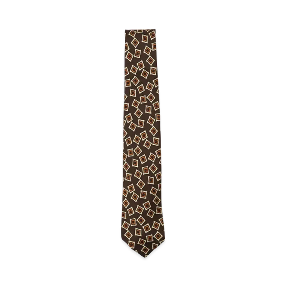 BEAMS Silk Tie Square Print "Brown"