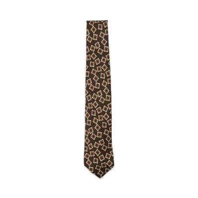 BEAMS Silk Tie Square Print "Brown"