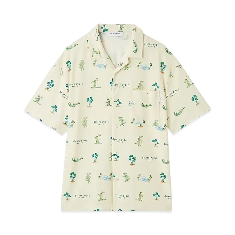 GELATO PIQUE Homme Cool Touch Sensation Crocodile Pattern Print Shirt "Ivory"