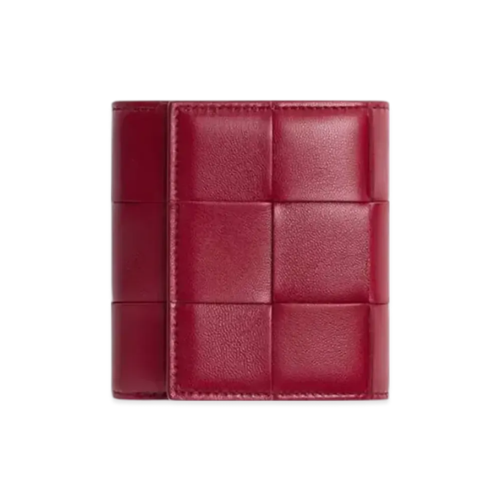 Bottega Veneta Cassette Tri-Fold Wallet With Origami Coin Purse "Dark Red/Blisswashed"
