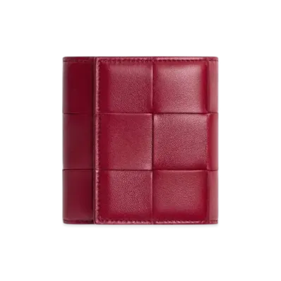Bottega Veneta Cassette Tri-Fold Wallet With Origami Coin Purse "Dark Red/Blisswashed"