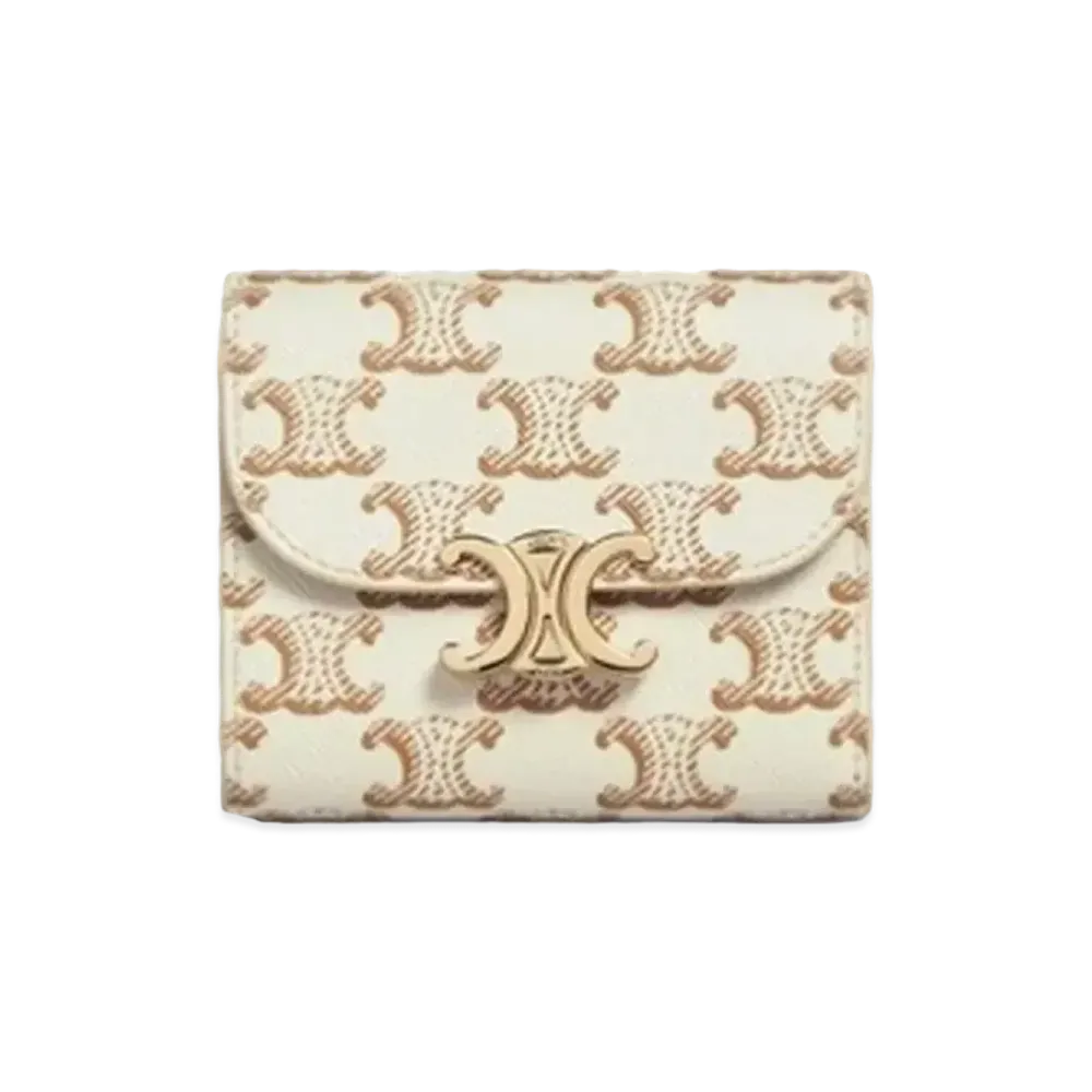 CELINE Small Triomphe Wallet in Triomphe Canvas  "White/Tan"