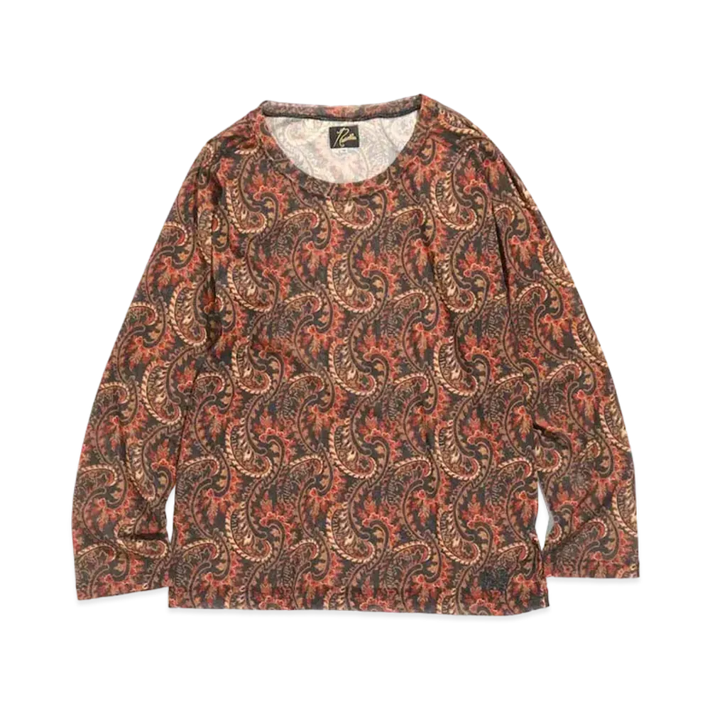 Needles L/S U NECK TEE - POLY MESH / PAISLEY PT. "Black"