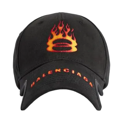 BALENCIAGA Burning Unity Cap in Cotton Drill "Black/Orange"