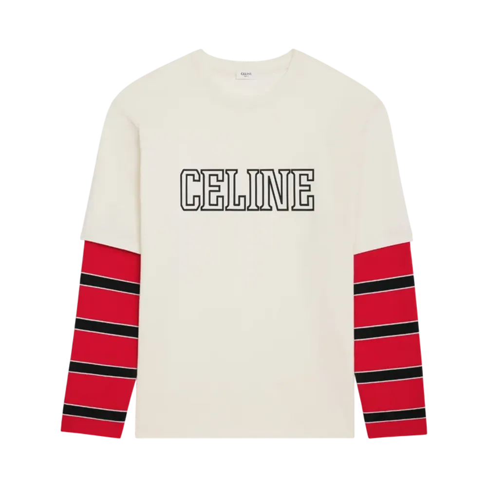 CELINE Men's Loose T-Shirt in Cotton Jersey "Washed White/Red/Black"