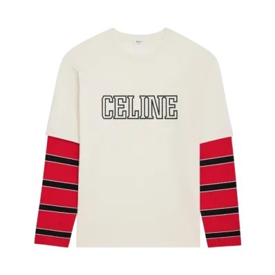 CELINE Men's Loose T-Shirt in Cotton Jersey "Washed White/Red/Black"