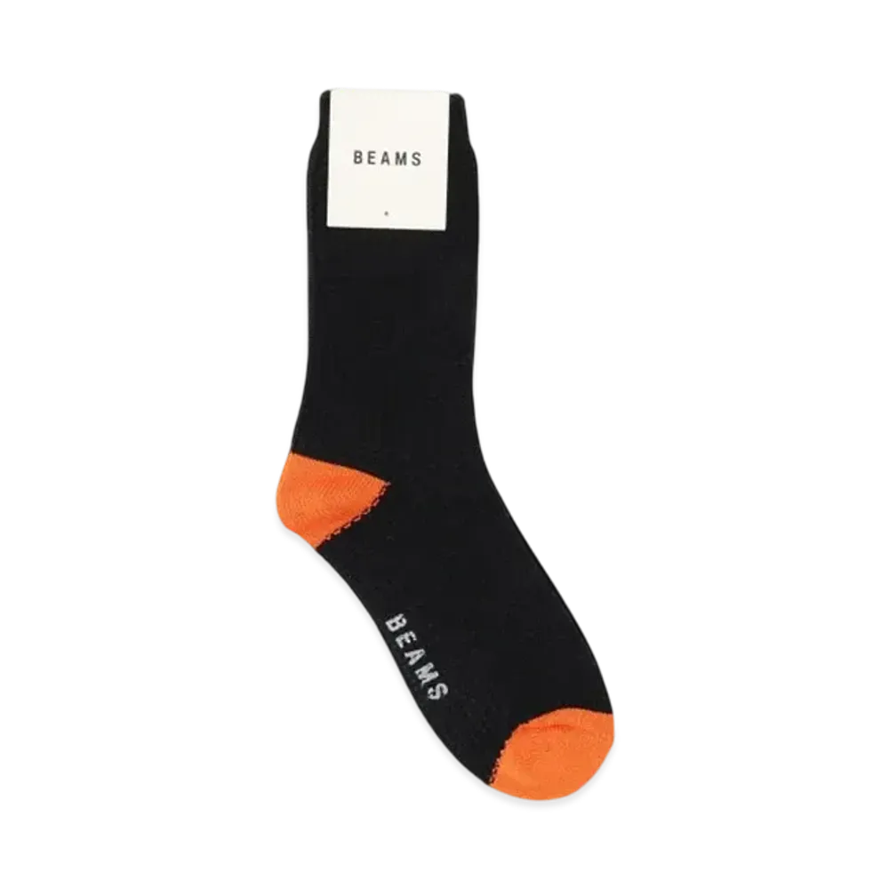 BEAMS 2-Tone Waffle Crew Socks "Black"