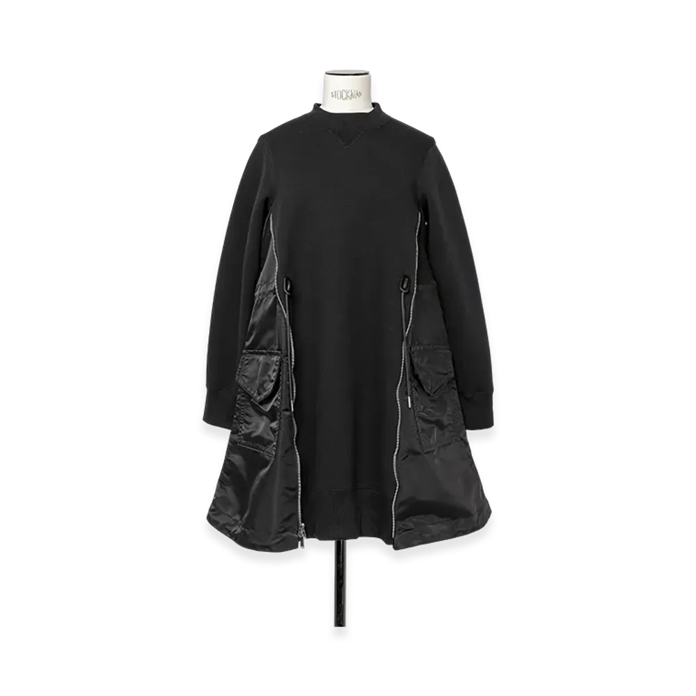 sacai Sponge Sweat x Nylon Twill Dress "Black/Black"