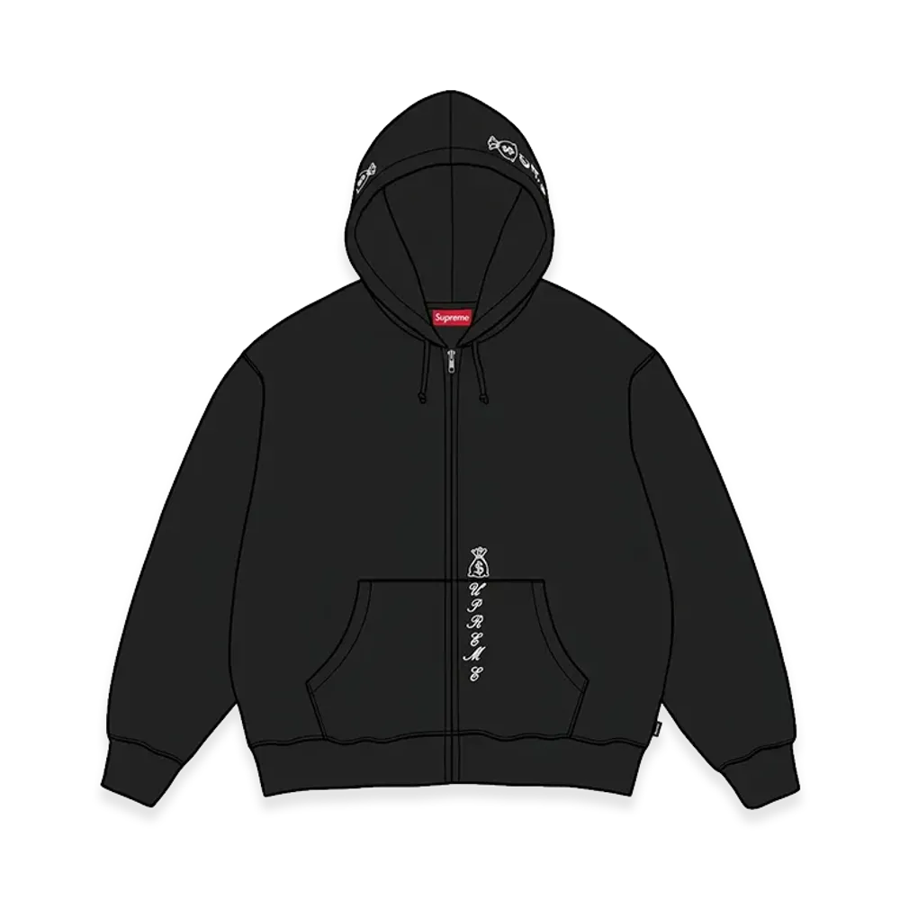Supreme God Over Money Zip Up Hooded Sweatshirt "Black"