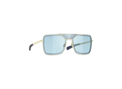 CHANEL Pilot Sunglasses Metal & Calfskin "Light Gold/Light Blue"