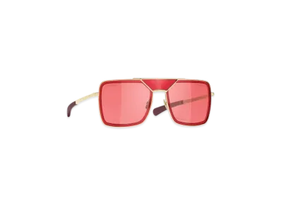 CHANEL Pilot Sunglasses Metal & Calfskin "Light Gold/Red"