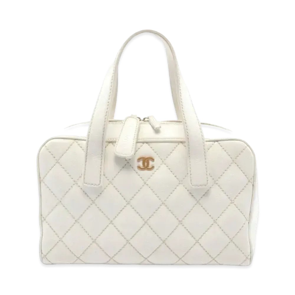 CHANEL Wild Stitch Coco Mark Hand Bag Calfskin "White/Gold"