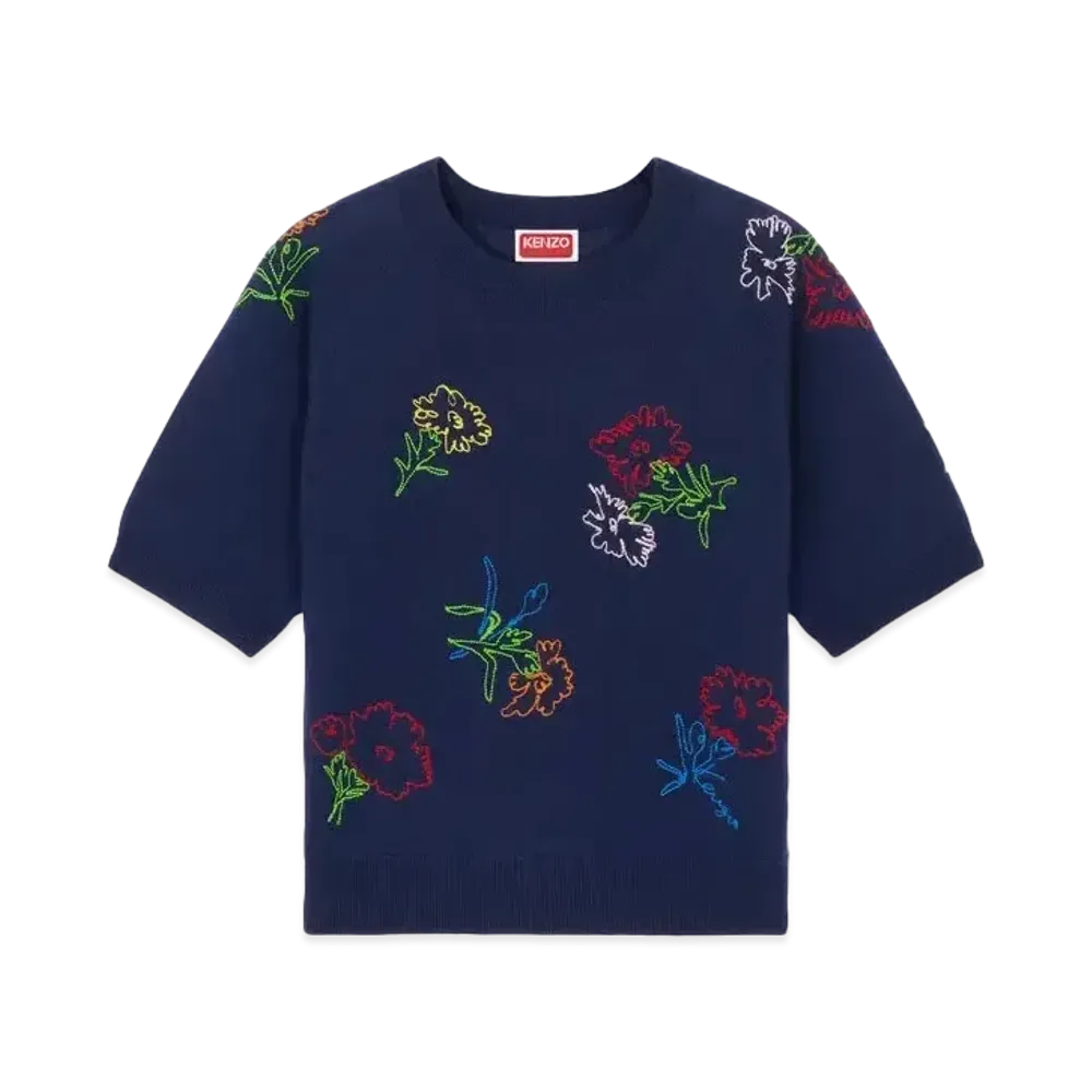 KENZO 'DRAWN FLOWERS' Embroidery Jumper "Midnight Blue"