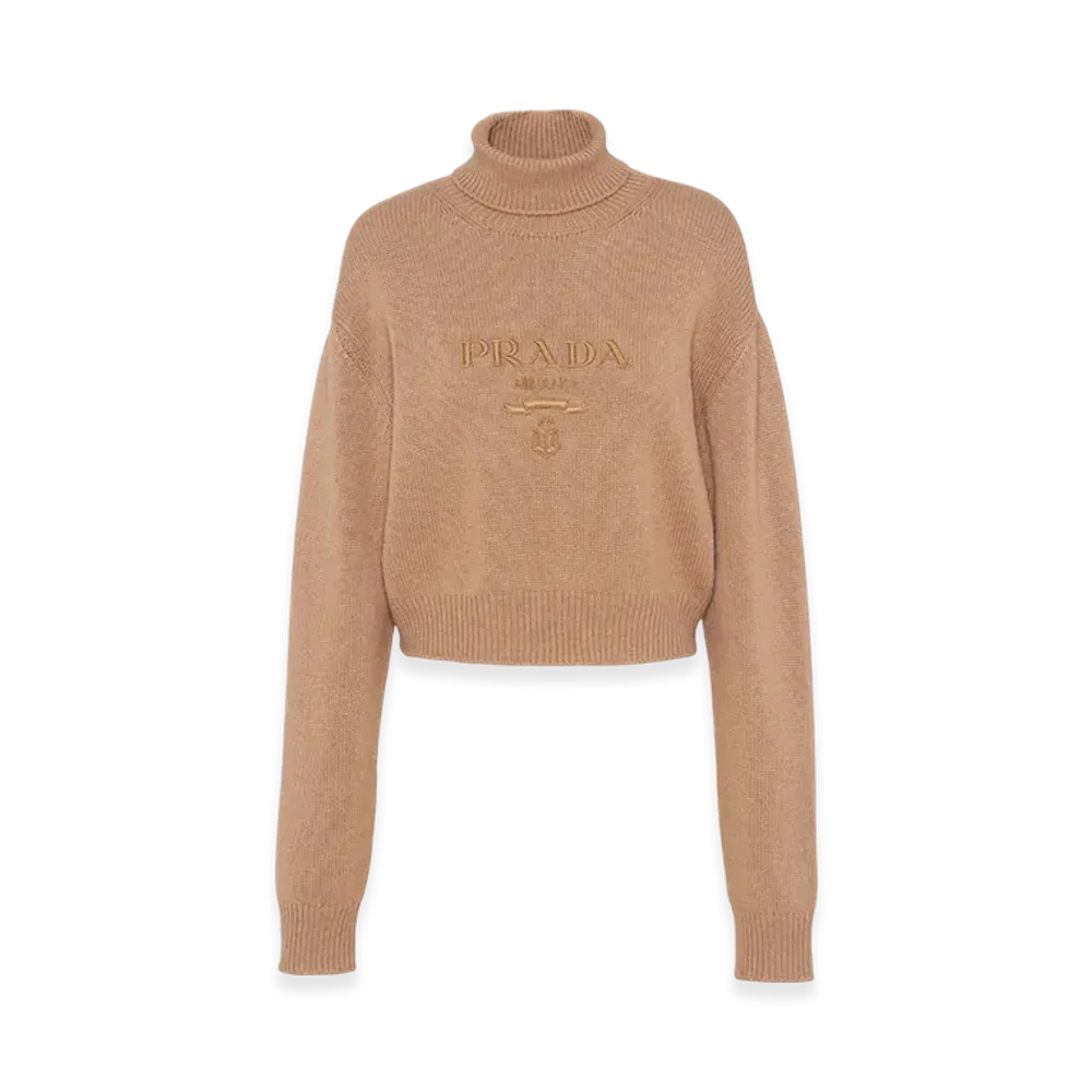 PRADA Women's Cashmere Wool Turtleneck Sweater "Camel Brown"
