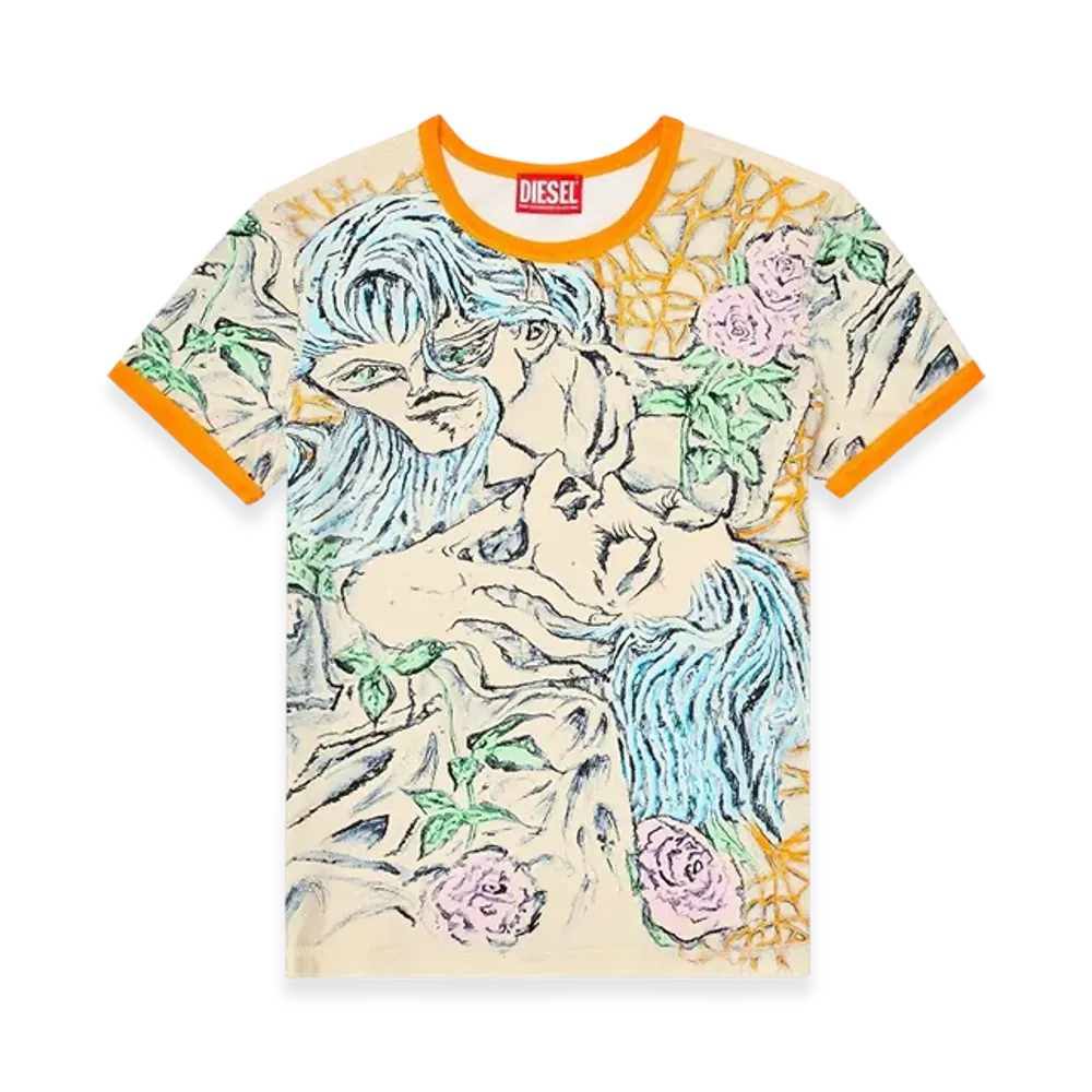 Diesel T-Uncutie-Long-Q2 T-Shirt With Tattoo Print "Beige"