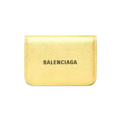 BALENCIAGA Cash Mini Wallet In Metallized Grained Calfskin "Gold"