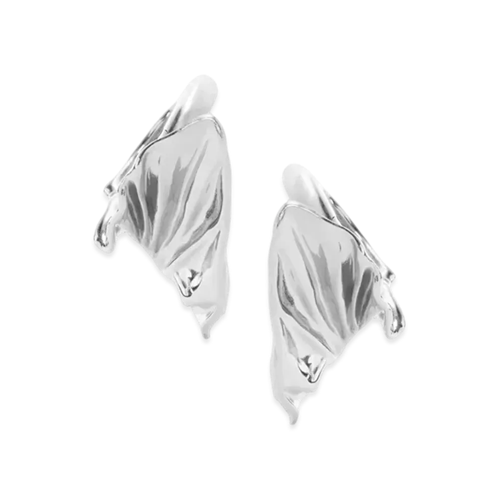 LOEWE Pleated Fan Hoop Earrings "Silver"