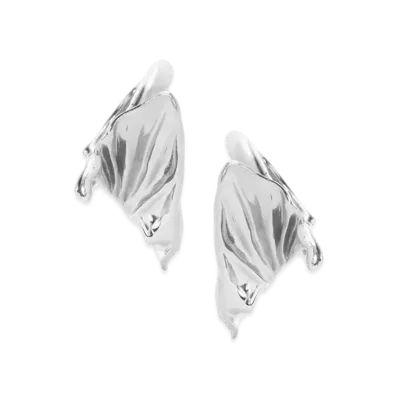 LOEWE Pleated Fan Hoop Earrings "Silver"