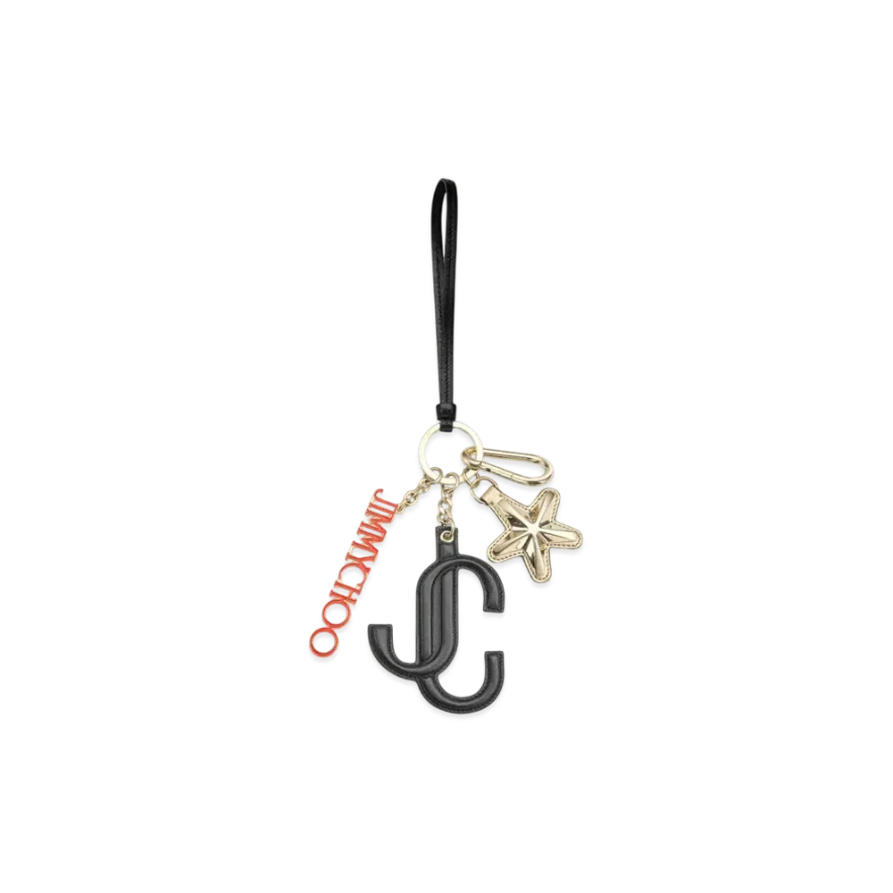 Jimmy Choo JC Multi Charm Calf Leather Star Logo Bag Charm "Black/Orange/Gold"