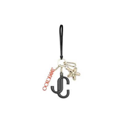 Jimmy Choo JC Multi Charm Calf Leather Star Logo Bag Charm "Black/Orange/Gold"