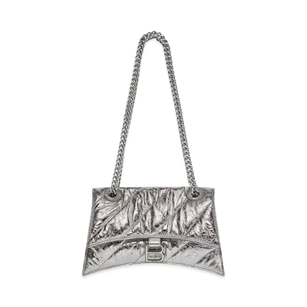 BALENCIAGA Women's Crush Small Chain Bag Metallized Quilted "Silver"
