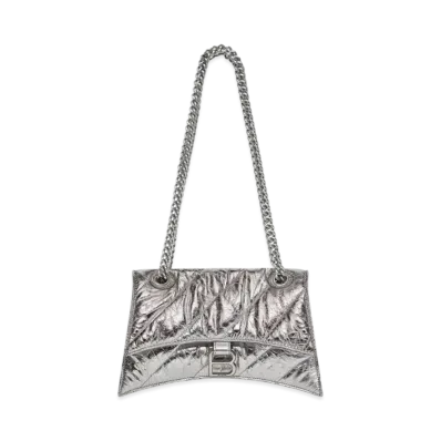 BALENCIAGA Women's Crush Small Chain Bag Metallized Quilted "Silver"