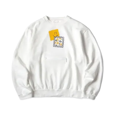 KAPITAL 30 Fleece Cookie Pocket Crew Sweat "White"
