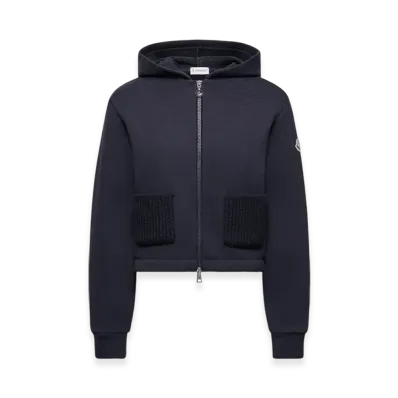 MONCLER Knit Accent Cotton Zip-Up Hoodie "Black"