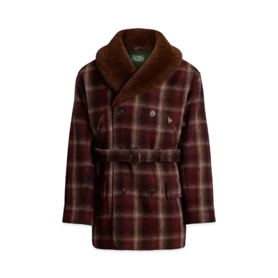 Polo Ralph Lauren Shearling Collar Check Wool Ranch Coat "Red"