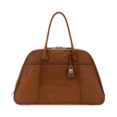 MIU MIU Women's Leather Vivant Shopping Bag "Brown/Camel"