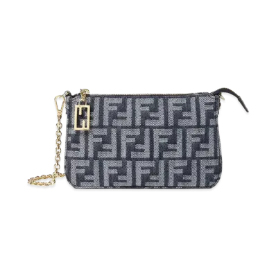 FENDI Women's FF Fabric Baguette Pouch "Blue"