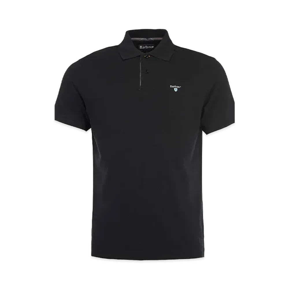 Barbour Tartan Switching Short Sleeve Polo Shirt "Black"