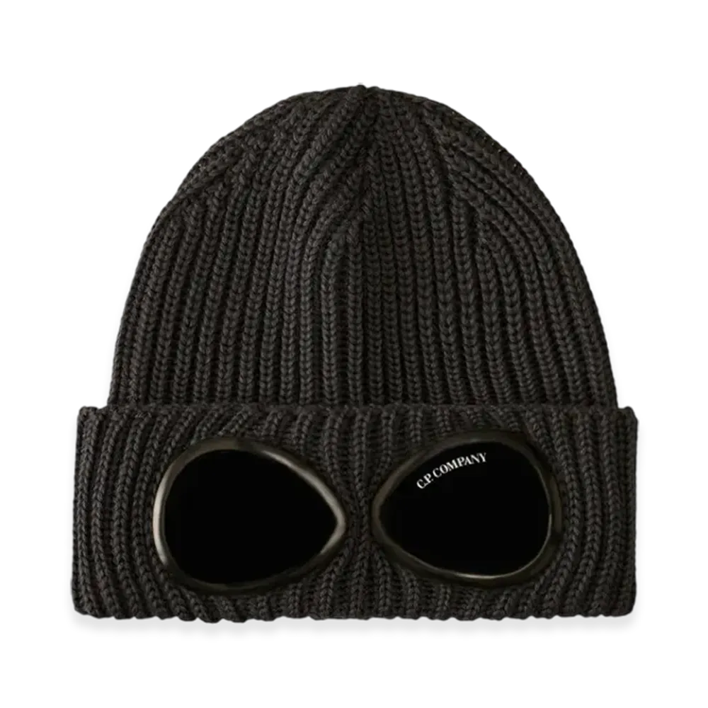 C.P. Company Extrafine Merino Wool Goggle Beanie "Ebony Grey"