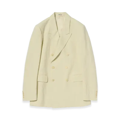 AURALEE Wool Cotton Linen OX Double-Breasted Jacket "Lime Beige"