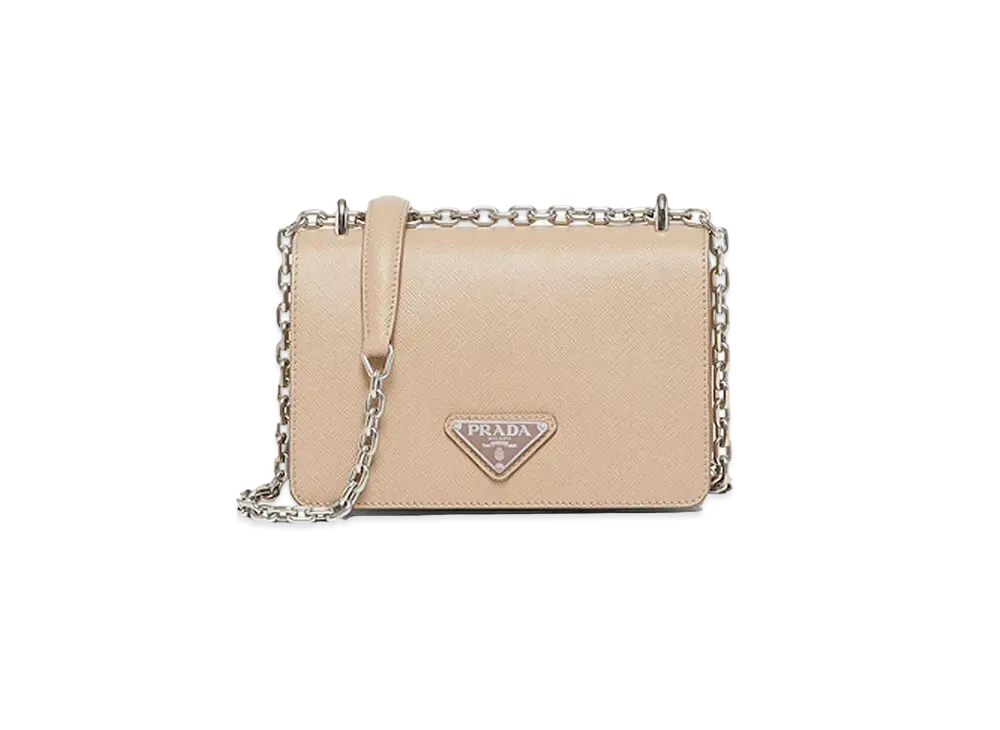 PRADA Nylon & Saffiano Leather Shoulder Bag "Beige Pink"