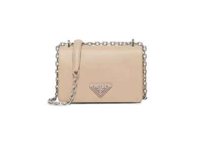 PRADA Nylon & Saffiano Leather Shoulder Bag "Beige Pink"