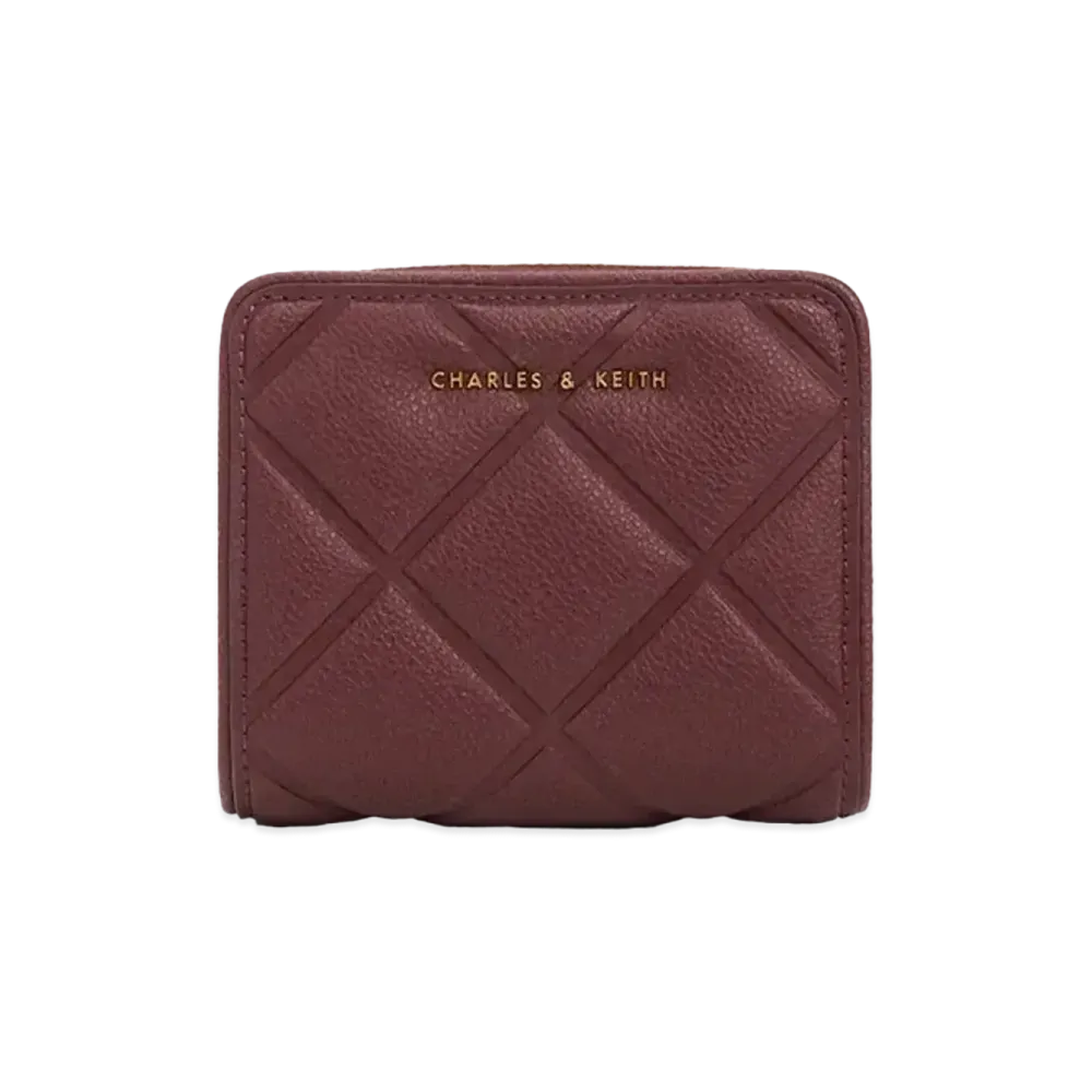 CHARLES & KEITH Anwen Quilted Zip Around Wallet "Burgundy"
