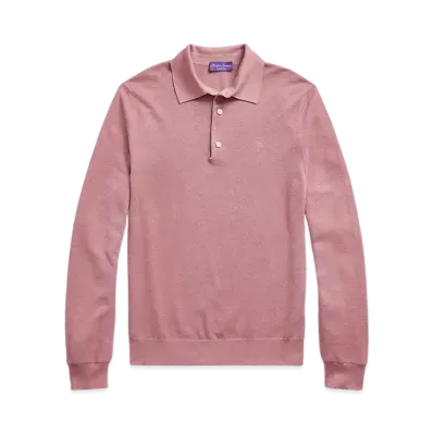 Ralph Lauren Purple Label Monogram Silk Blend Polo Collar Sweater "Pink"