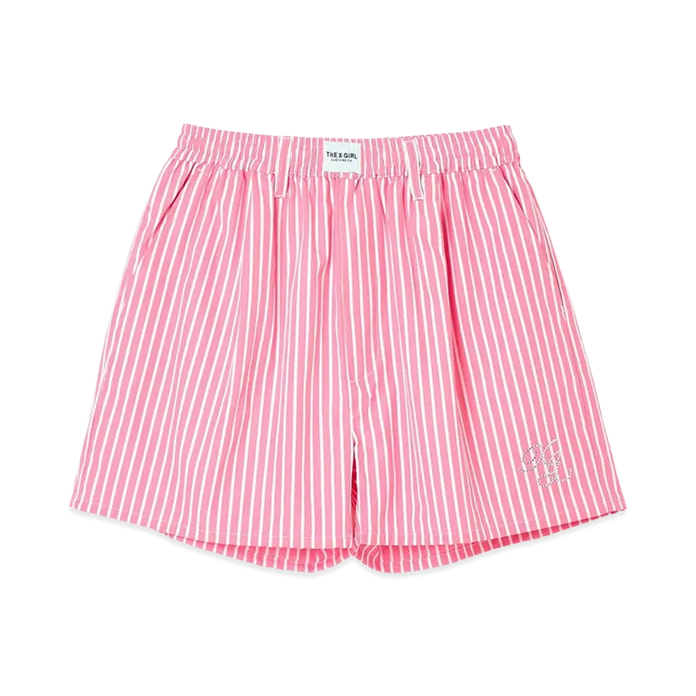 X-Girl Women's Striped Rhinestone Shorts "Pink"