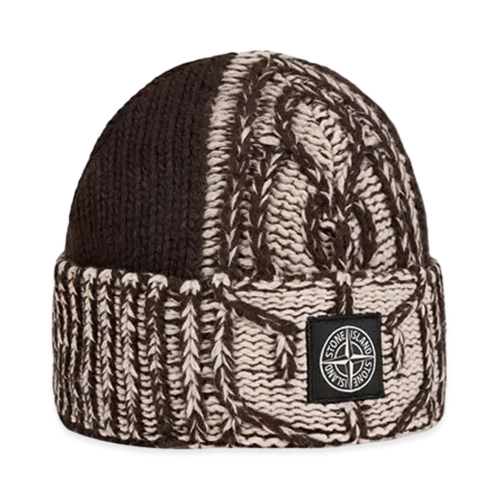 Stone Island N18D8 LAMBSWOOL WITH ARAN MOTIF "Dark Brown"