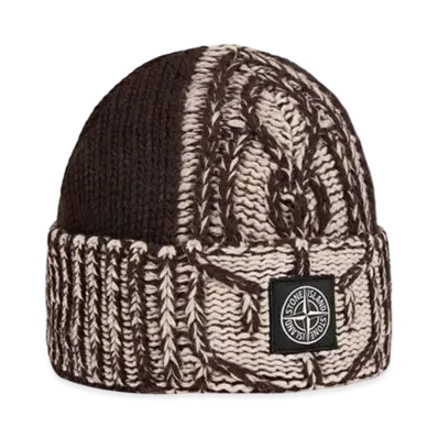 Stone Island N18D8 LAMBSWOOL WITH ARAN MOTIF "Dark Brown"