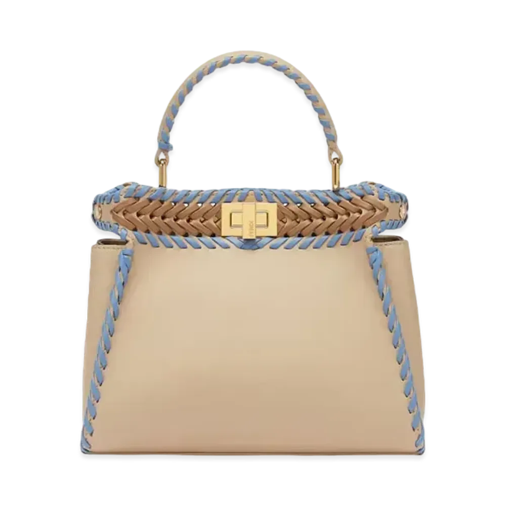 FENDI Peekaboo Mini Leather Bag With Interlacing "Multicolor/Beige"