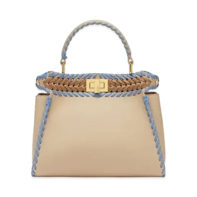 FENDI Peekaboo Mini Leather Bag With Interlacing "Multicolor/Beige"