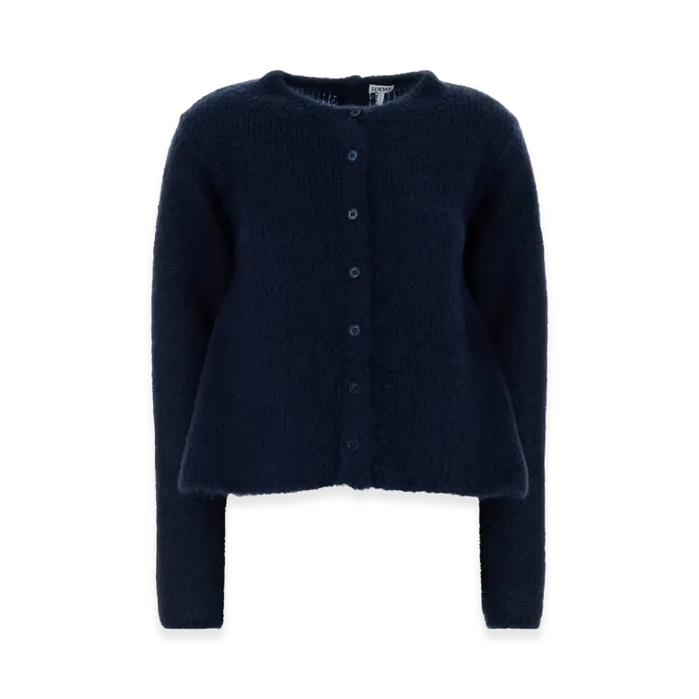 LOEWE Women's Stretch Mohair Blend Cardigan "Navy Blue"