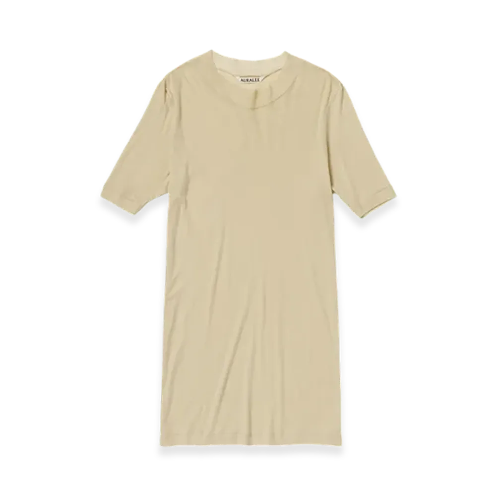 AURALEE Super High Gauge Sheer Rib T-Shirt "Light Beige"