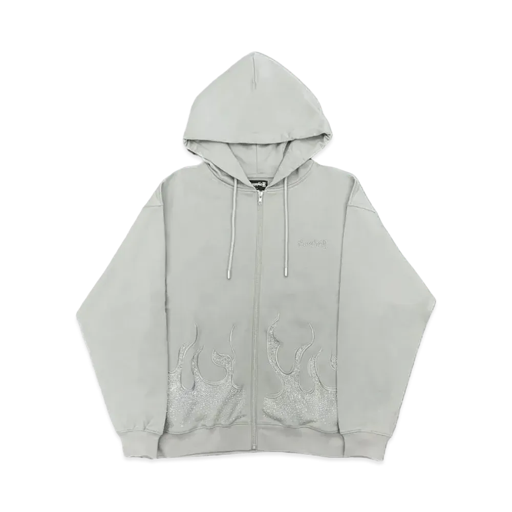 SUPPLIER Fire Pattern Rhinestone Zip Hoodie "Grey"