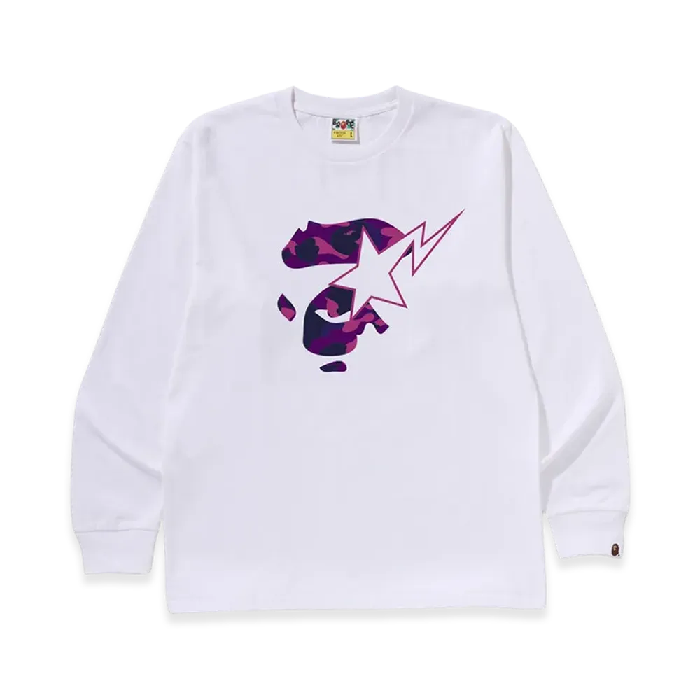 A BATHING APE Color Camo Ape Face Sta LS Tee "White/Purple"